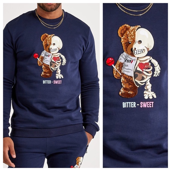 Fifth Loop Navy Blue Bitter Sweet Teddy Bear Graphic Crewneck Sweatshirt Sz 3X - Picture 1 of 10
